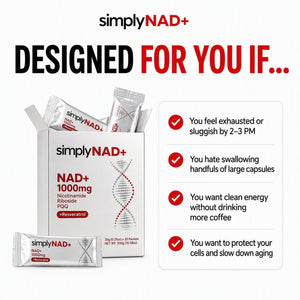 A simplyNAD+ packet tucked into the pocket of a gym bag